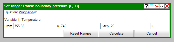 Screenshot of Range Specification window