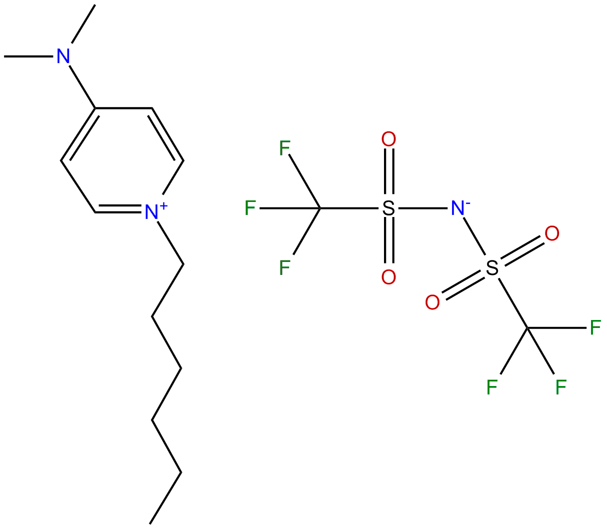 Image of n-hexyl-4-(N',N'-dimethylammonium)pyridinium bis(trifluoromethylsulfonyl)imid