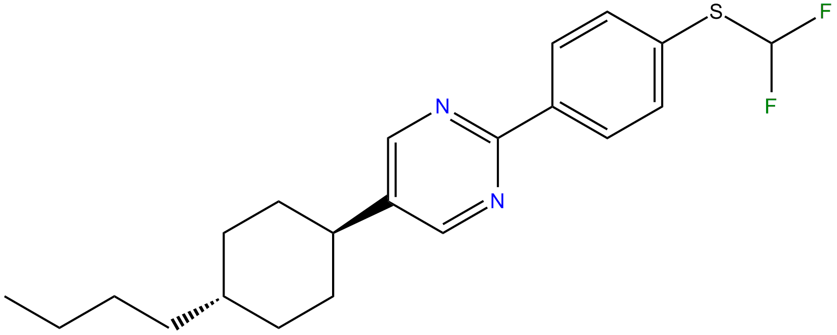 Image of pyrimidine, 5-(4-butylcyclohexyl)-2-[4-[(difluoromethyl)thio]phenyl]-, trans-