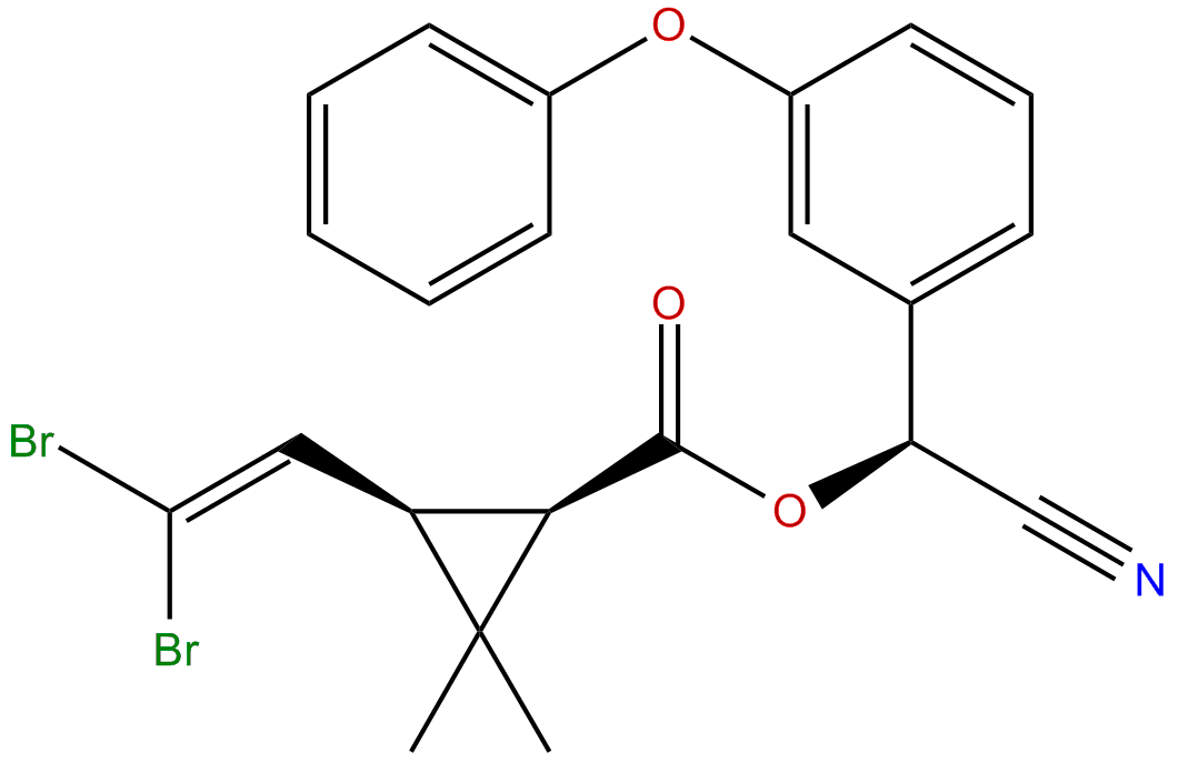 Image of (S)-.alpha.-cyano-3-phenoxybenzyl (1R)-cis-3-(2,2-dibromovinyl)-2,2-dimethylcyclopropanecarboxylate